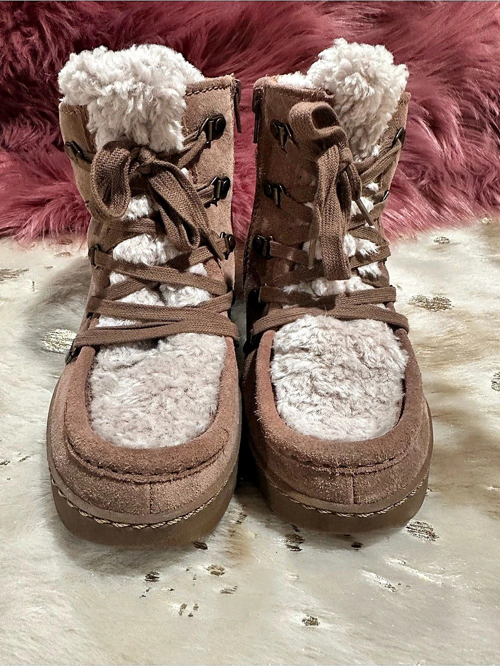 Zodiac Faux Shearling lined Bootie Suede Brown Winter Boots
